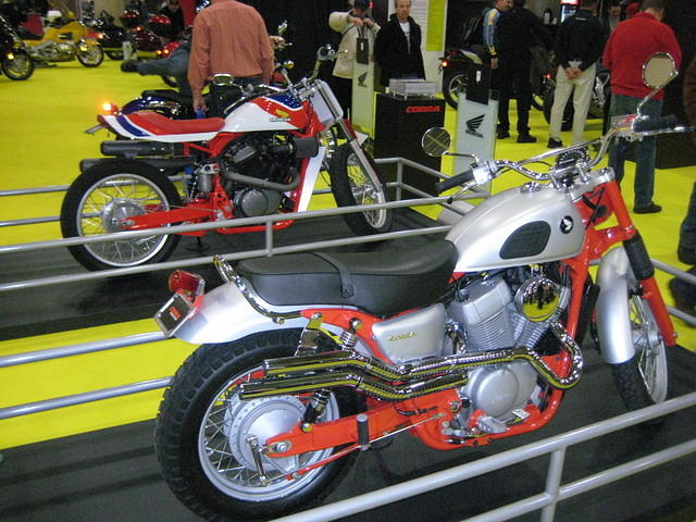 Honda CL750 Scrambler (front) and RS750 Flat Tracker. Both are modified versions of the Honda Shadow RS.