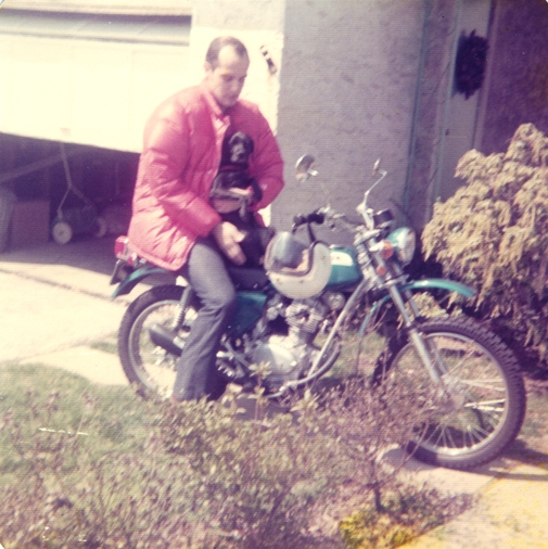 My dad on his Honda SL100 in the early '70s. (he still has the bike.) Anyone notice his helmet? Maybe white helmets are in my blood after all...