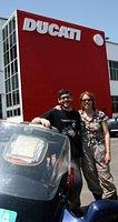 Mark and Meredith at the Ducati factory